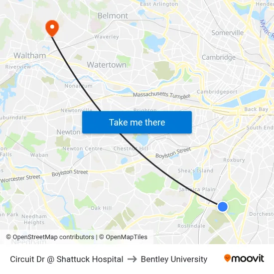Circuit Dr @ Shattuck Hospital to Bentley University map