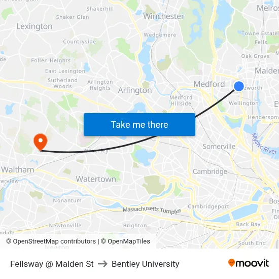 Fellsway @ Malden St to Bentley University map