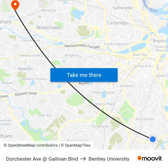 Dorchester Ave @ Gallivan Blvd to Bentley University map