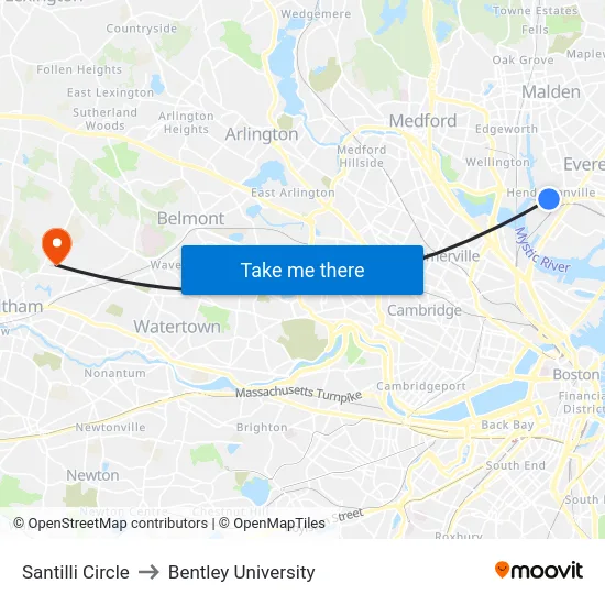 Santilli Circle to Bentley University map