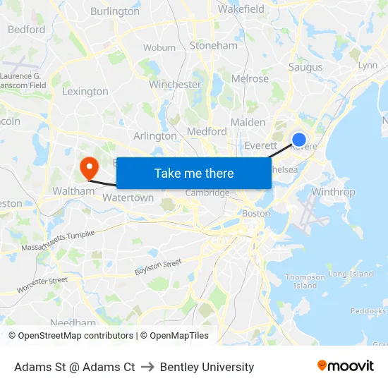Adams St @ Adams Ct to Bentley University map
