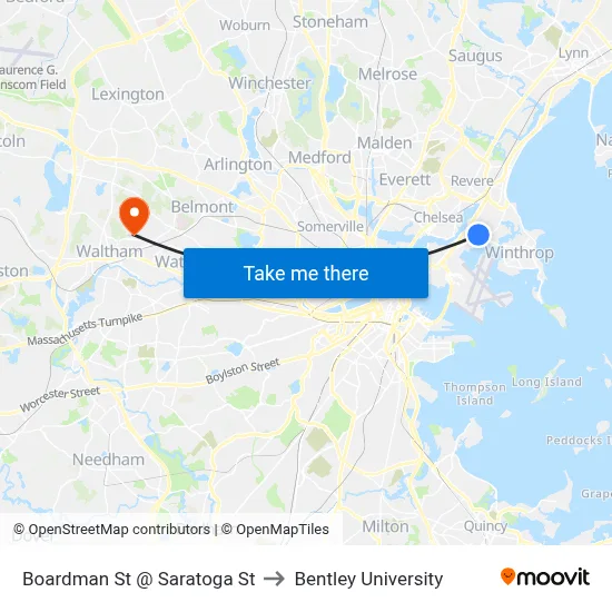 Boardman St @ Saratoga St to Bentley University map
