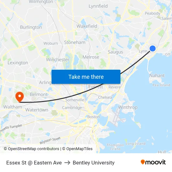 Essex St @ Eastern Ave to Bentley University map