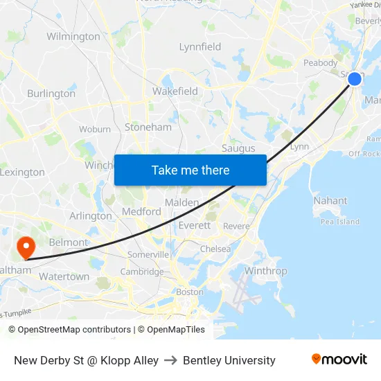 New Derby St @ Klopp Alley to Bentley University map