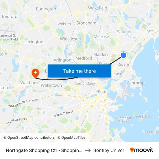 Northgate Shopping Ctr - Shopping Mall to Bentley University map