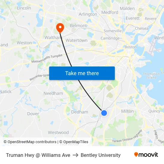 Truman Hwy @ Williams Ave to Bentley University map