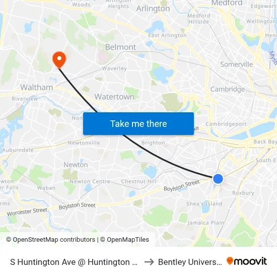 S Huntington Ave @ Huntington Ave to Bentley University map
