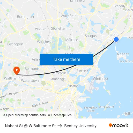 Nahant St @ W Baltimore St to Bentley University map
