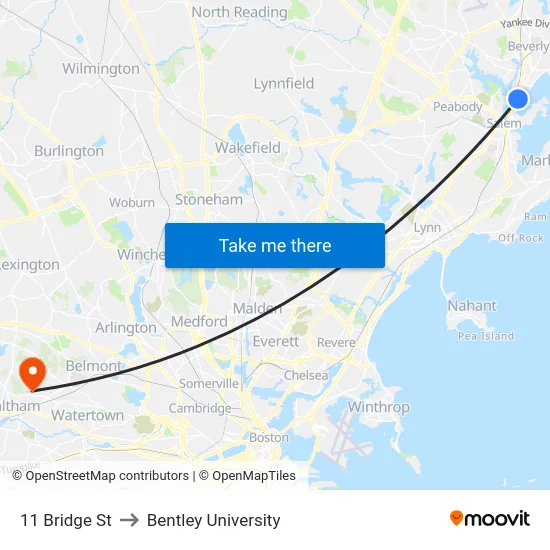 11 Bridge St to Bentley University map