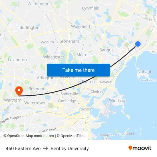 460 Eastern Ave to Bentley University map