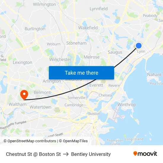 Chestnut St @ Boston St to Bentley University map