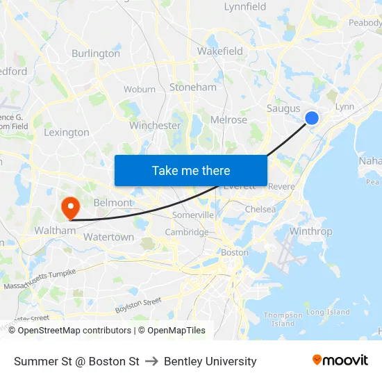 Summer St @ Boston St to Bentley University map