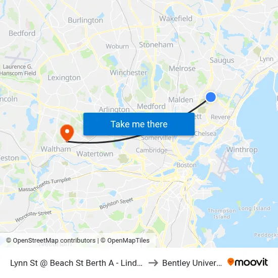 Lynn St @ Beach St Berth A - Linden Sq to Bentley University map