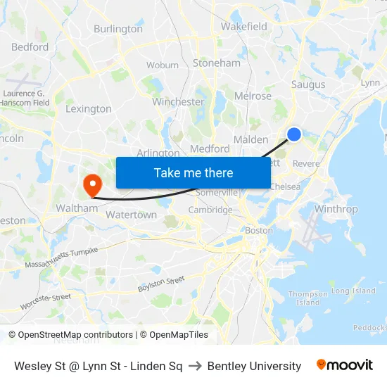 Wesley St @ Lynn St - Linden Sq to Bentley University map