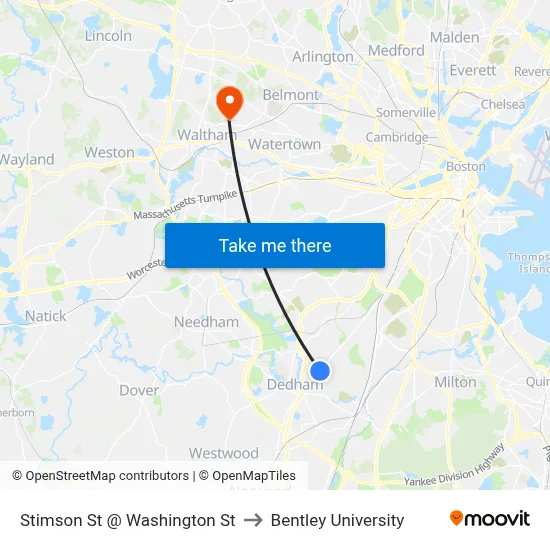 Stimson St @ Washington St to Bentley University map