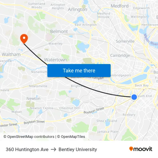 360 Huntington Ave to Bentley University map