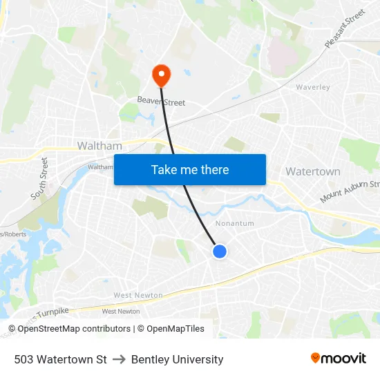 503 Watertown St to Bentley University map