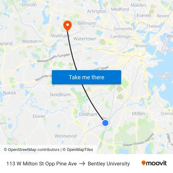 113 W Milton St Opp Pine Ave to Bentley University map