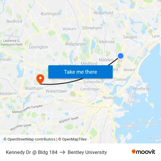Kennedy Dr @ Bldg 184 to Bentley University map