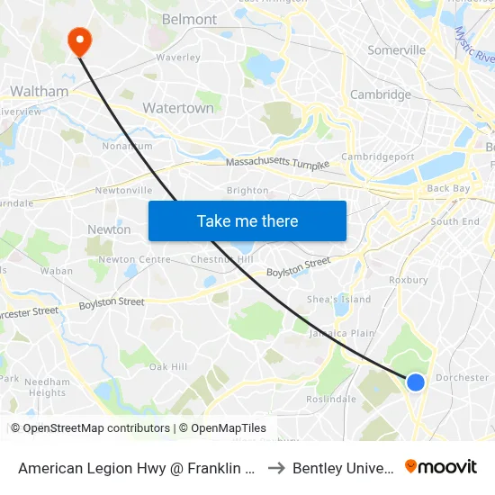 American Legion Hwy @ Franklin Hill Ave to Bentley University map