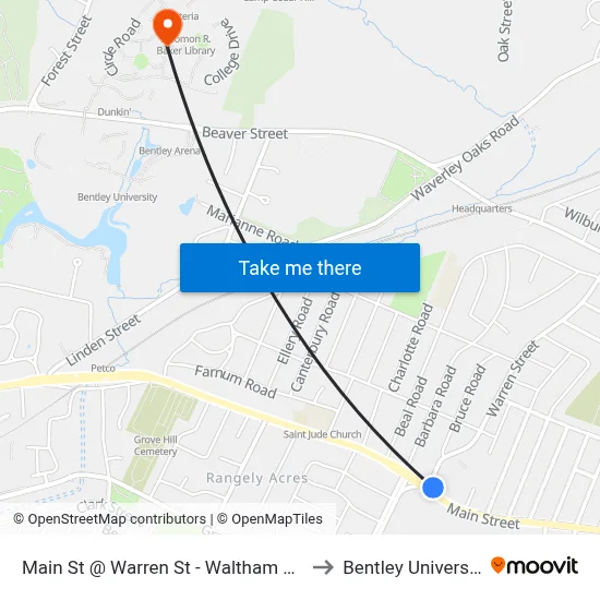 Main St @ Warren St - Waltham Line to Bentley University map