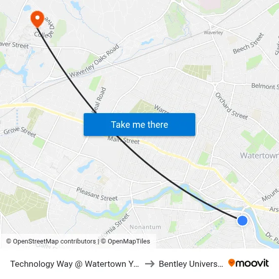 Technology Way @ Watertown Yard to Bentley University map