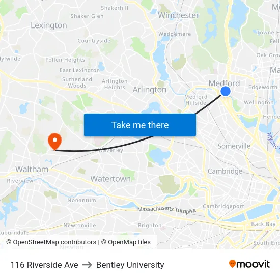 116 Riverside Ave to Bentley University map