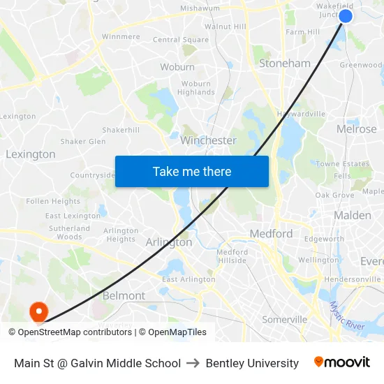 Main St @ Galvin Middle School to Bentley University map