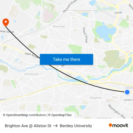 Brighton Ave @ Allston St to Bentley University map