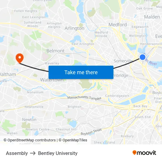 Assembly to Bentley University map