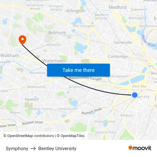 Symphony to Bentley University map