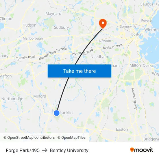 Forge Park/495 to Bentley University map