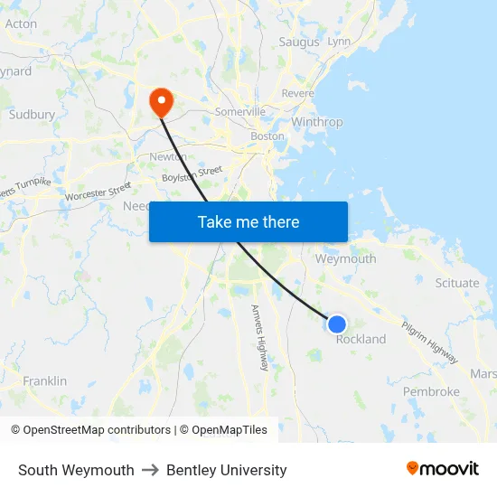 South Weymouth to Bentley University map