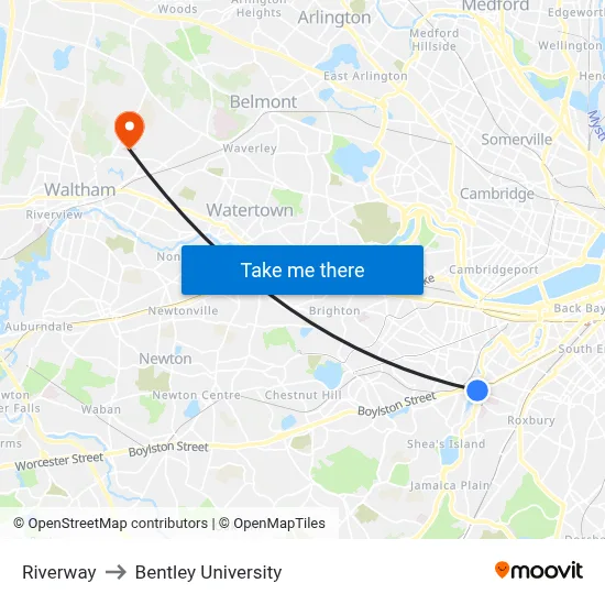 Riverway to Bentley University map