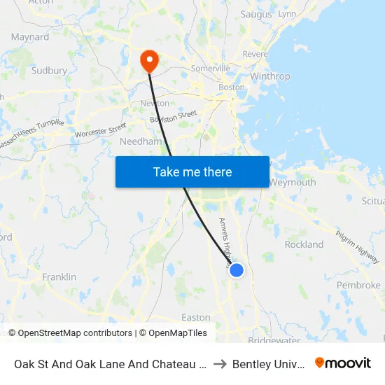 Oak St And Oak Lane And Chateau Westgate to Bentley University map