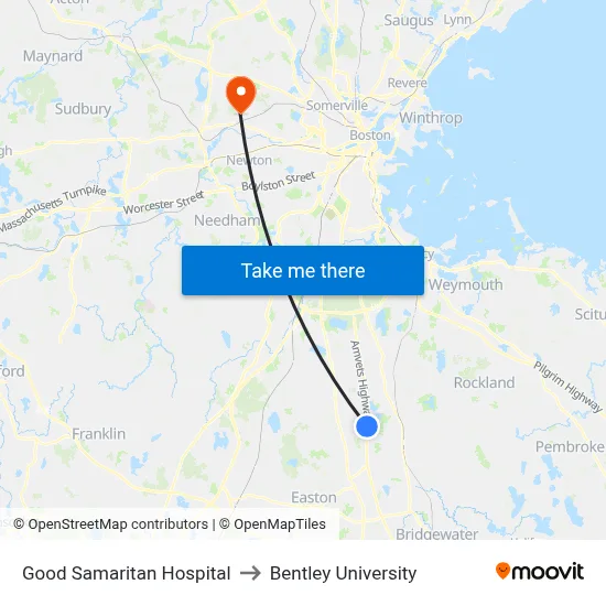 Good Samaritan Hospital to Bentley University map