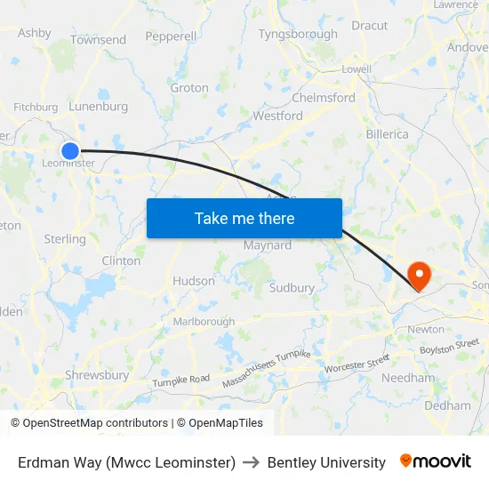 Erdman Way (Mwcc Leominster) to Bentley University map