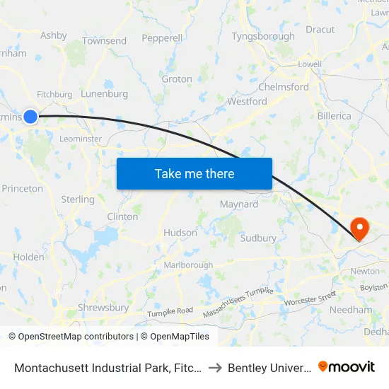 Montachusett Industrial Park, Fitchburg to Bentley University map