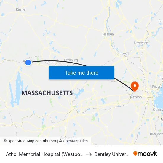 Athol Memorial Hospital (Westbound) to Bentley University map