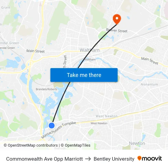 Commonwealth Ave Opp Marriott to Bentley University map