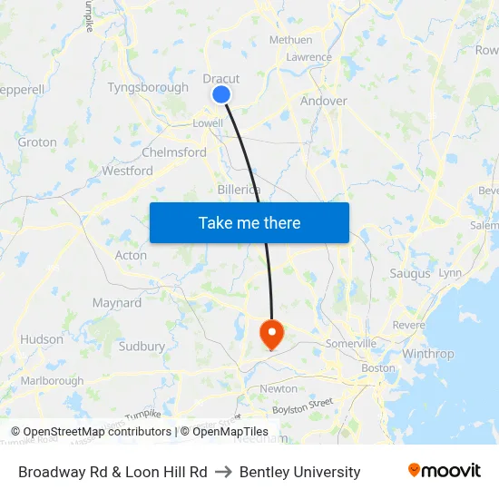 Broadway Rd & Loon Hill Rd to Bentley University map