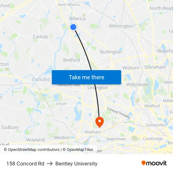 158 Concord Rd to Bentley University map