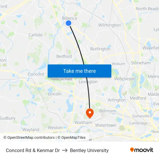 Concord Rd & Kenmar Dr to Bentley University map