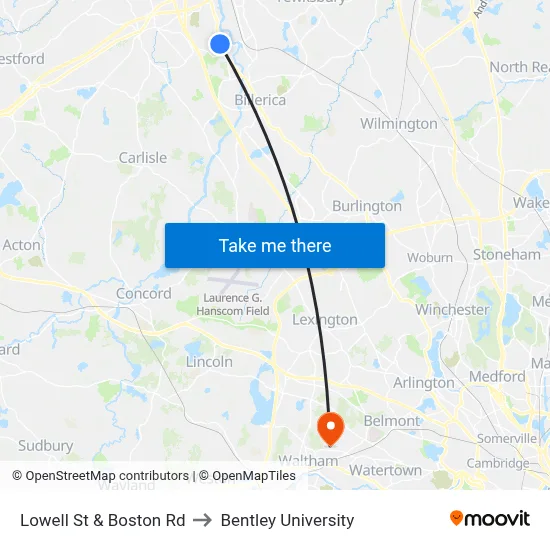 Lowell St & Boston Rd to Bentley University map