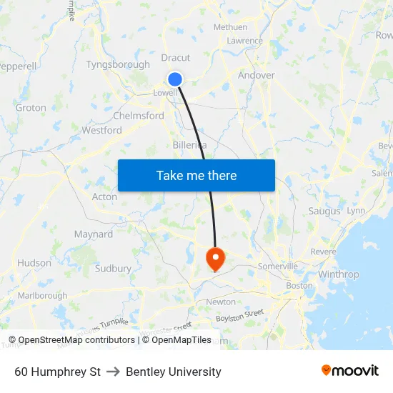 60 Humphrey St to Bentley University map