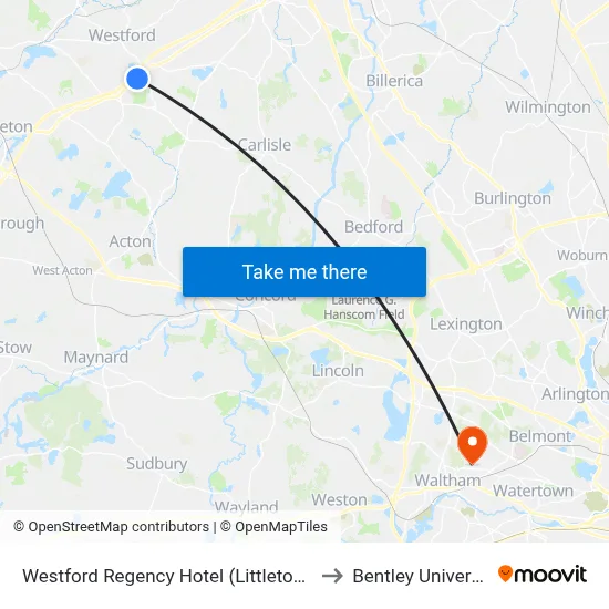 Westford Regency Hotel (Littleton Rd) to Bentley University map