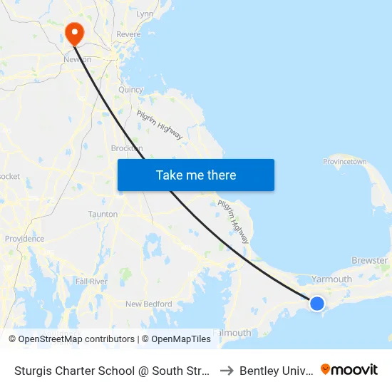Sturgis Charter School @ South Street, Hyannis to Bentley University map