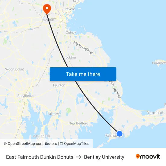 East Falmouth Dunkin Donuts to Bentley University map