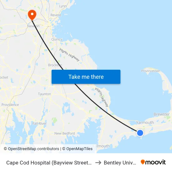 Cape Cod Hospital (Bayview Street), Hyannis to Bentley University map