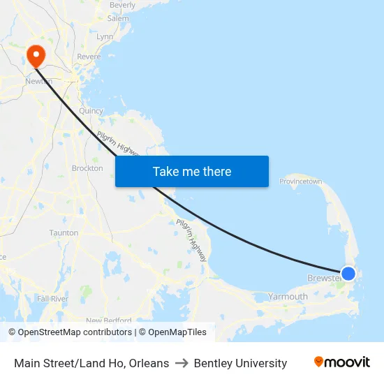 Main Street/Land Ho, Orleans to Bentley University map